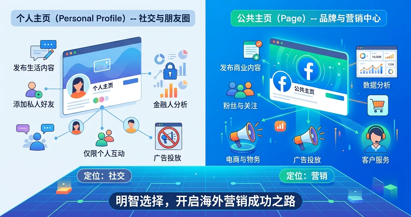 Facebook个人主页与公共主页区别：外贸企业别再搞混